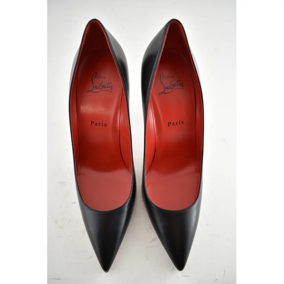Christian Louboutin Kate 100 Black Leather Loubi Red Lining Point Heel Pump 39.5 - Picture 7 of 11